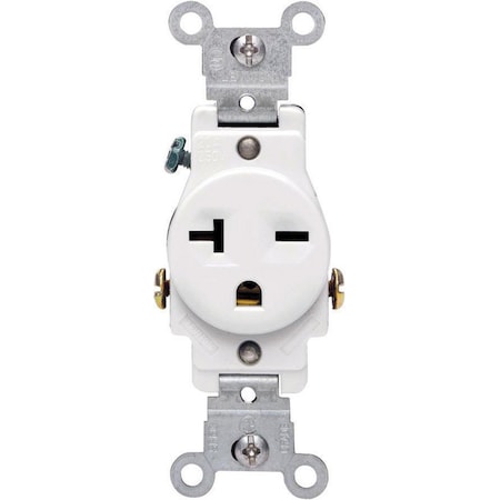 Leviton Straight Blade Receptacle, 6-20R, 20 A, 250V AC, 2 Pole, 3 Wire, Grounded 05821-0WS